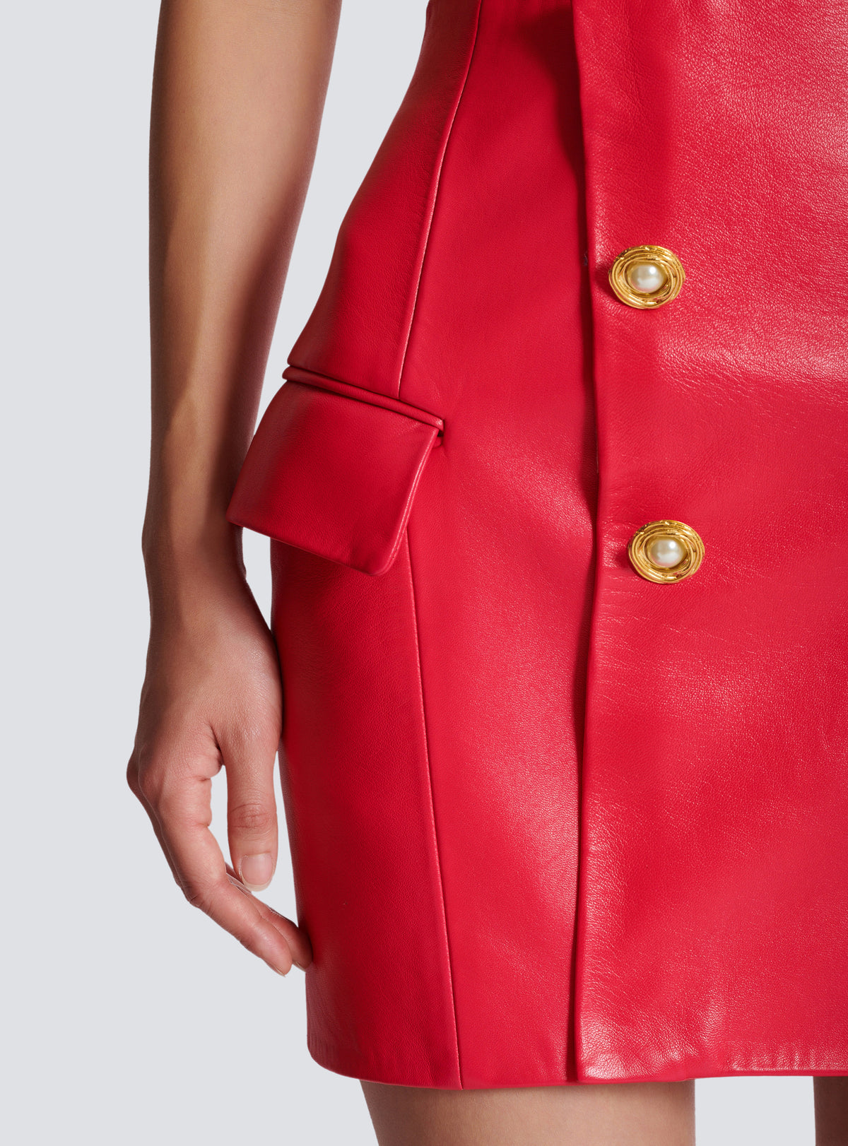 Jupe courte en cuir d'agneau  - Fuchsia Vif