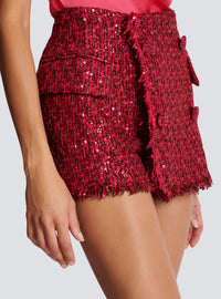 Short court en tweed à sequins - Fuchsia Vif