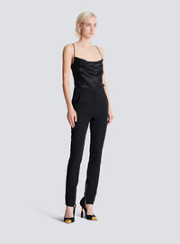 Pantalon slim zippé en grain de poudre - Noir & Noir