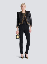Pantalon slim zippé en grain de poudre - Noir & Noir