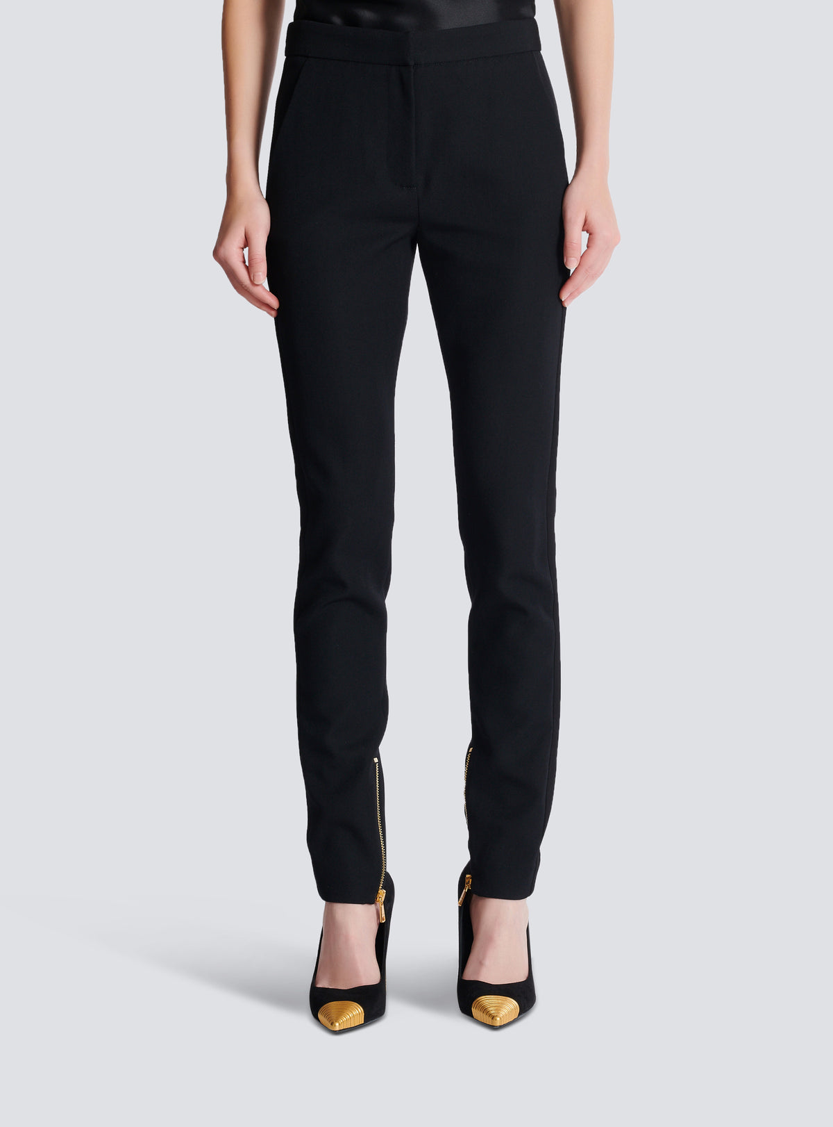 Pantalon slim zippé en grain de poudre - Noir & Noir
