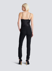 Pantalon slim zippé en grain de poudre - Noir & Noir