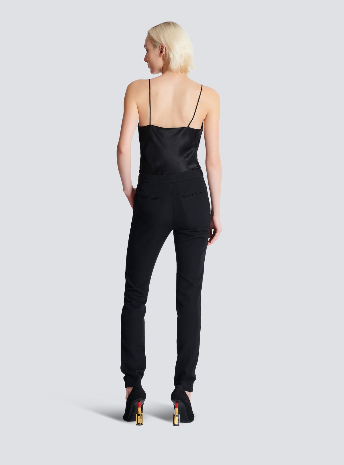 Pantalon slim zippé en grain de poudre - Noir & Noir