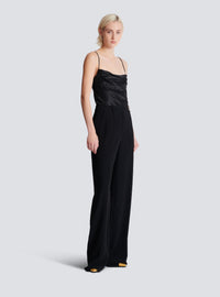 Pantalon tailleur droit en crêpe - Noir