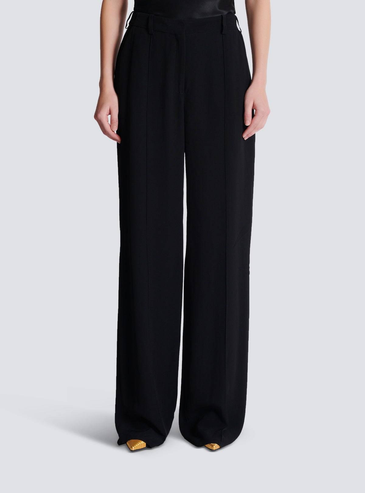 Pantalon tailleur droit en crêpe - Noir