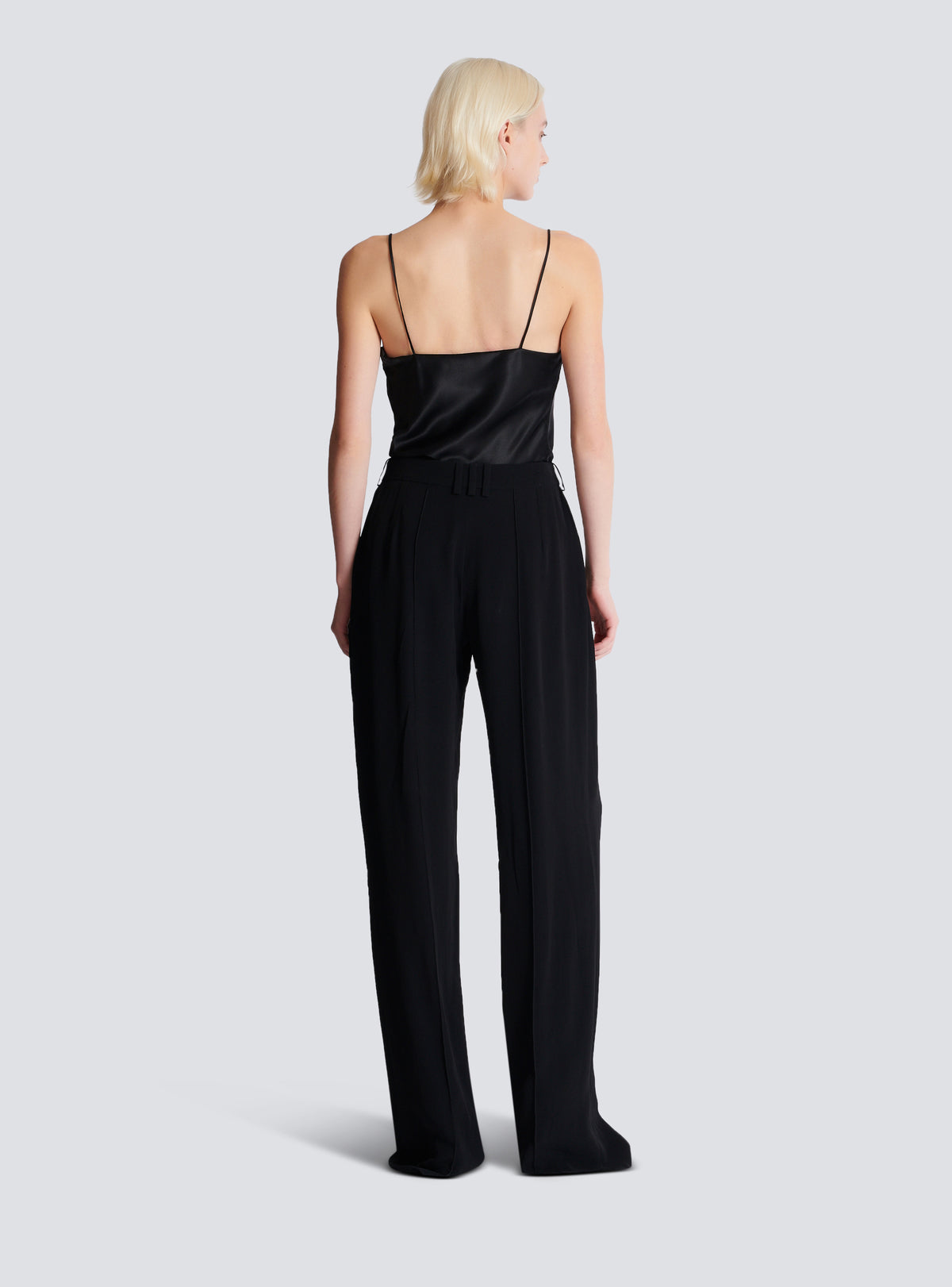 Pantalon tailleur droit en crêpe - Noir