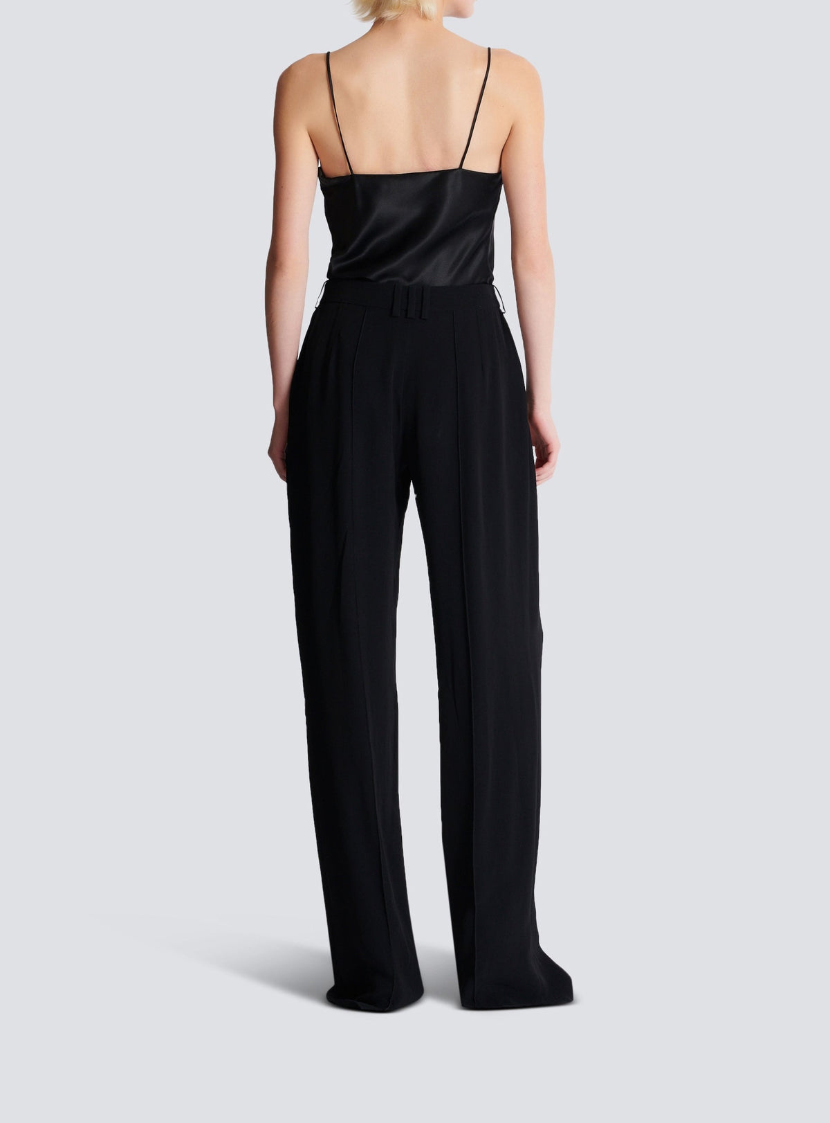 Pantalon tailleur droit en crêpe - Noir