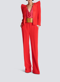 Pantalon tailleur droit en crêpe - Rouge Fonce