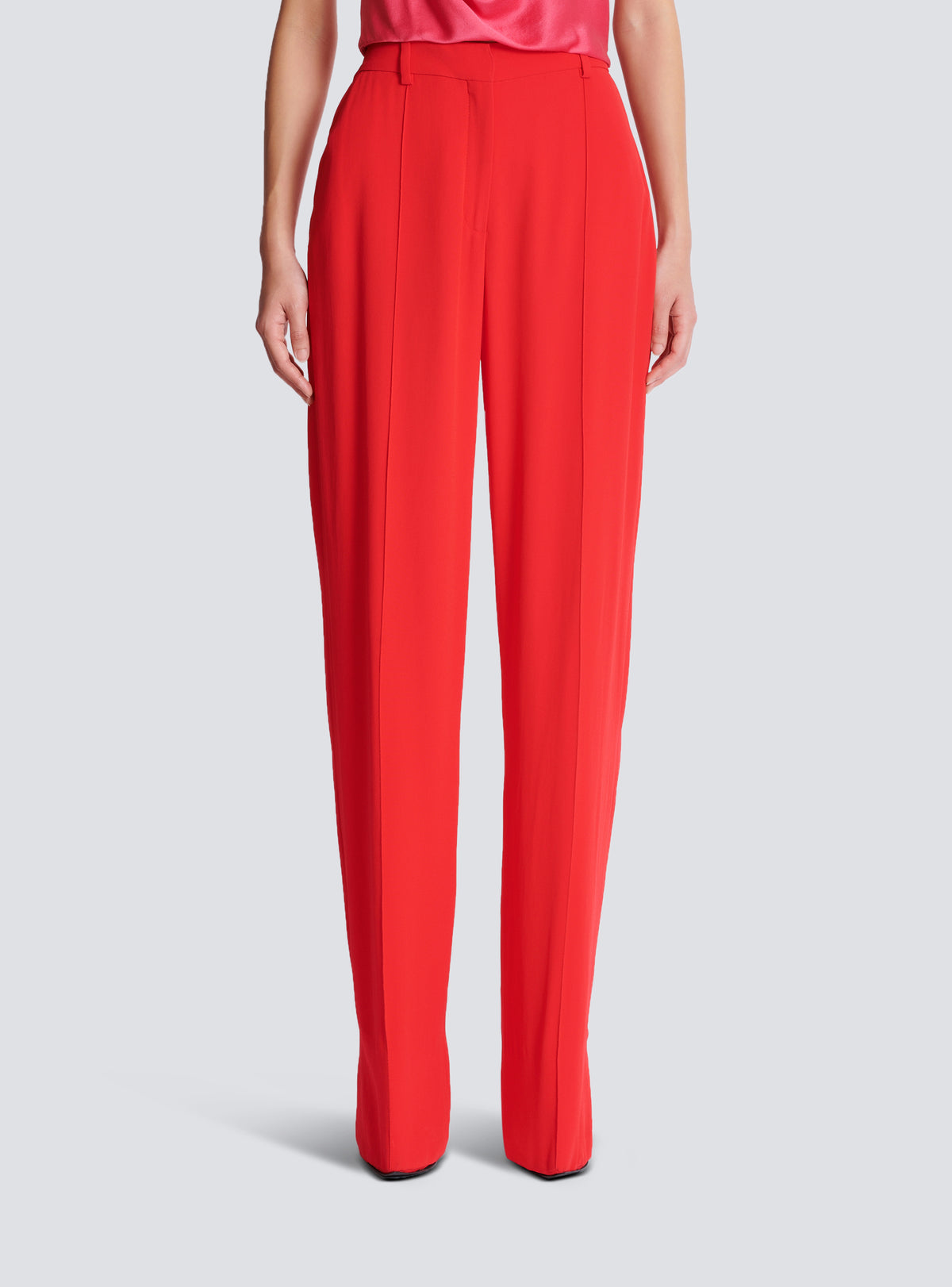 Pantalon tailleur droit en crêpe - Rouge Fonce