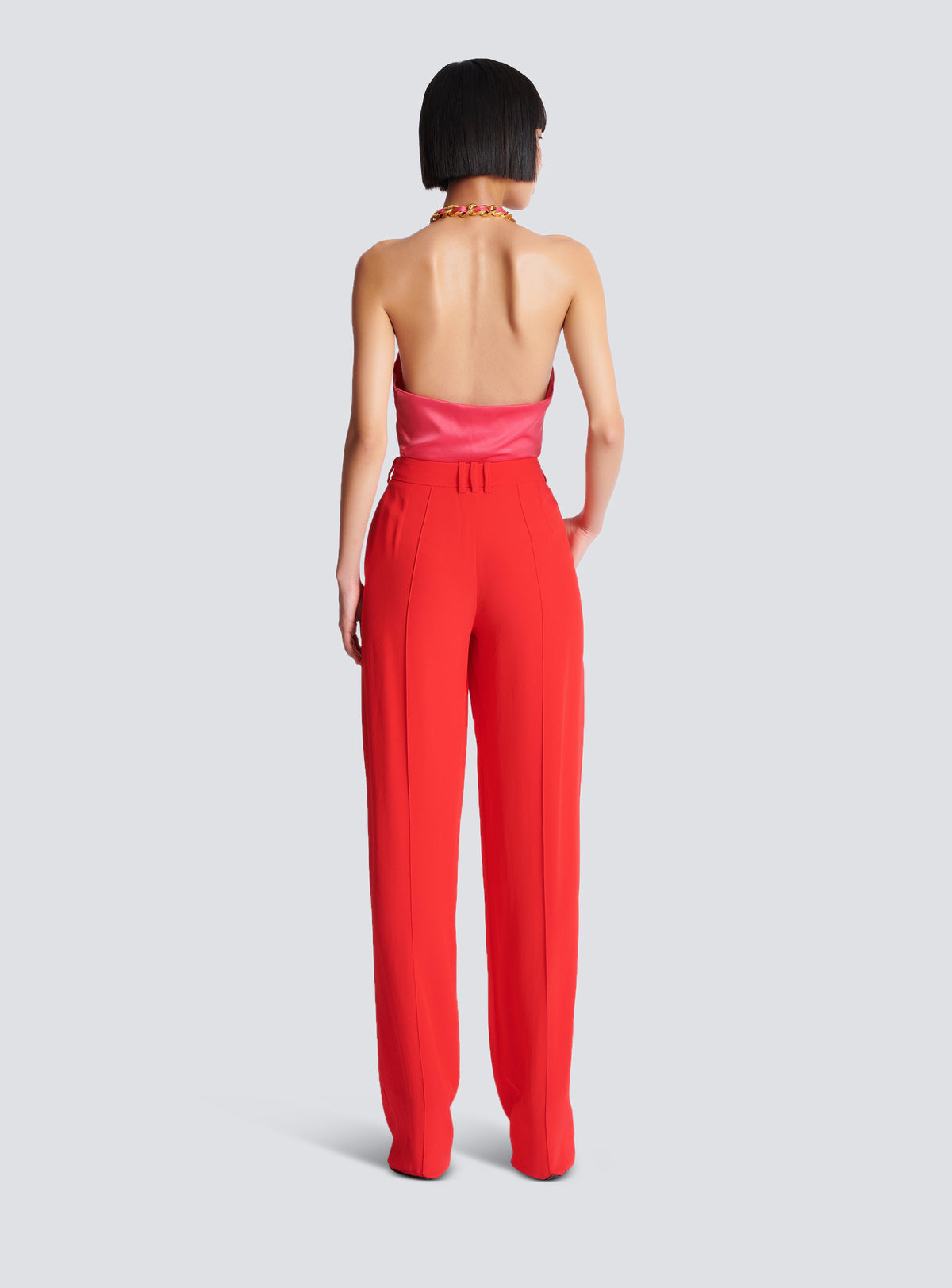 Pantalon tailleur droit en crêpe - Rouge Fonce