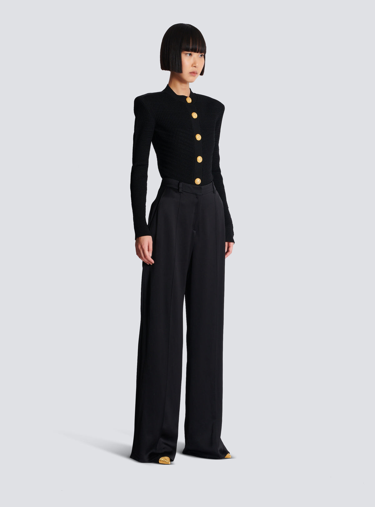 Pantalon tailleur droit en satin - Noir
