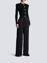 Straight satin tailored trousers - Black