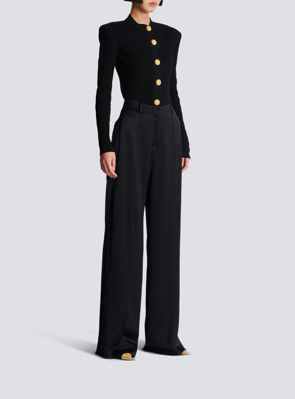 Straight satin tailored trousers - Black