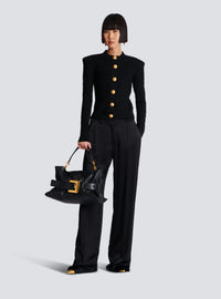 Pantalon tailleur droit en satin - Noir