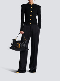 Straight satin tailored trousers - Black