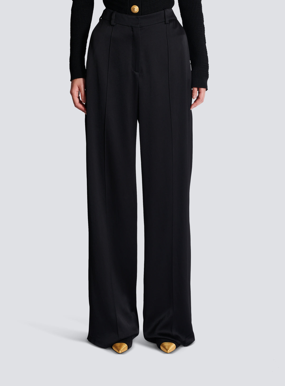 Pantalon tailleur droit en satin - Noir