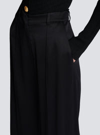 Pantalon tailleur droit en satin - Noir