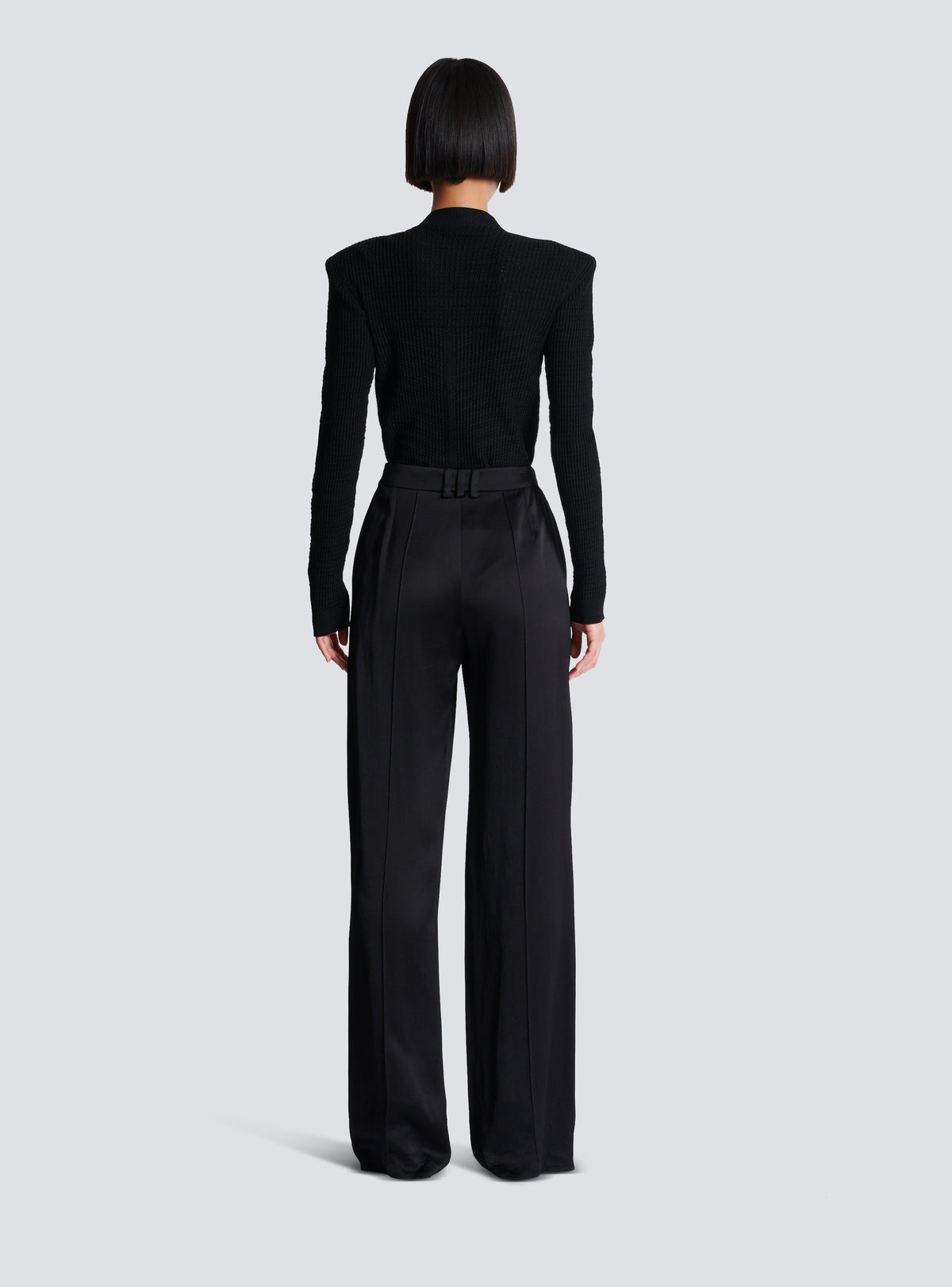 Pantalon tailleur droit en satin - Noir