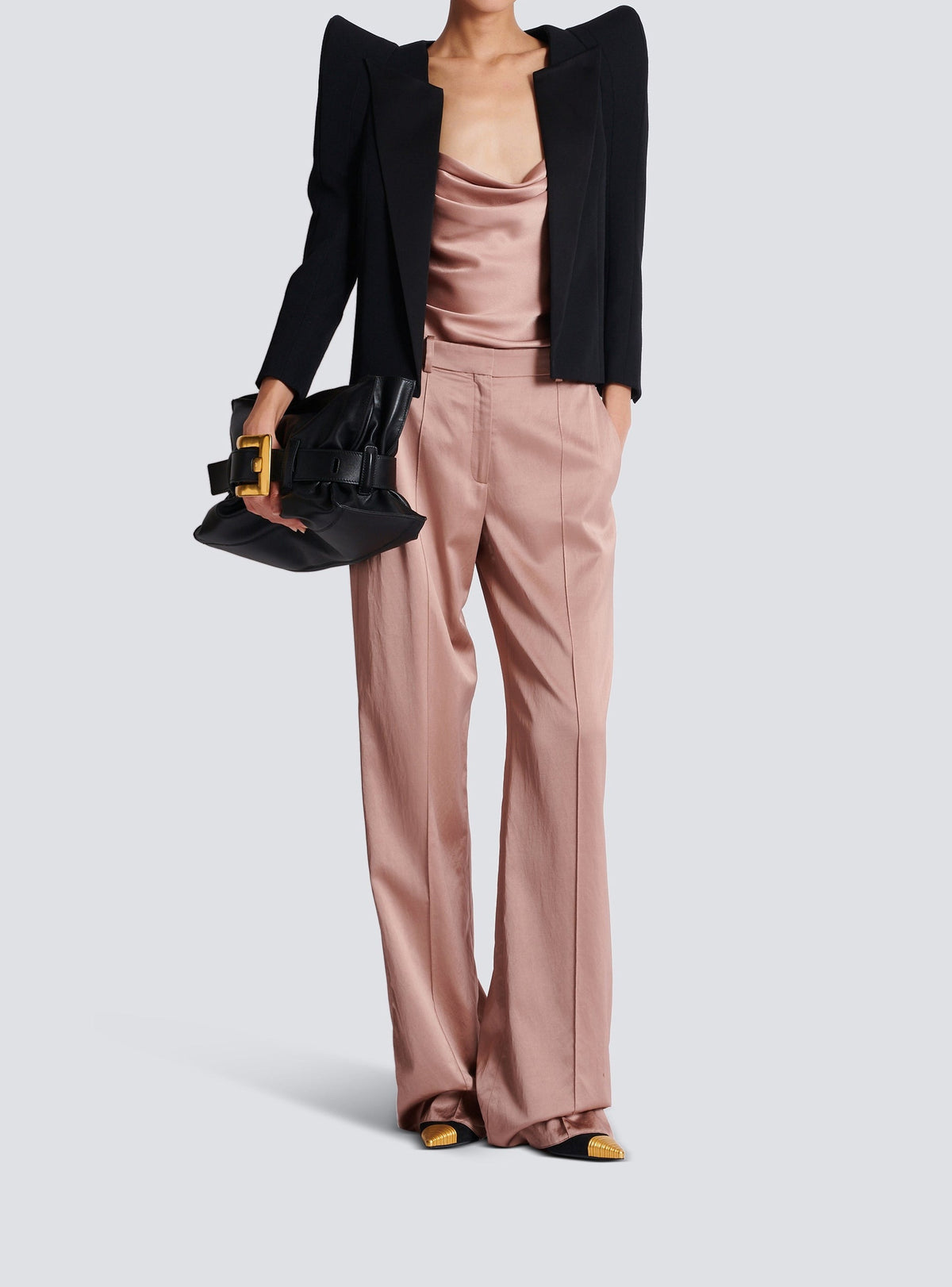 Straight tailored satin trousers - Dusty Pink