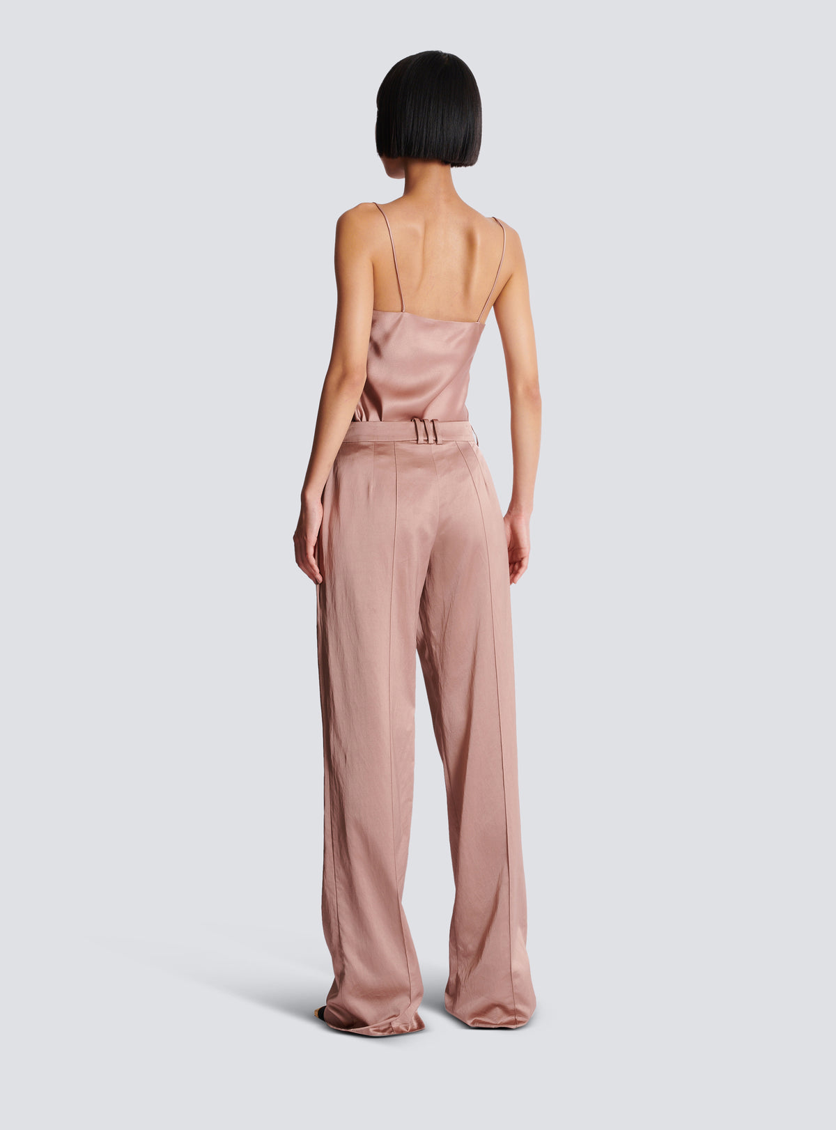 Pantalon droit tailleur en satin - Vieux Rose