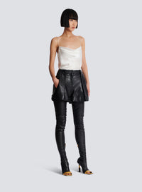 Short à plis en cuir d'agneau - Noir