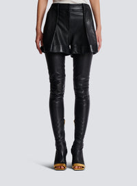Short à plis en cuir d'agneau - Noir