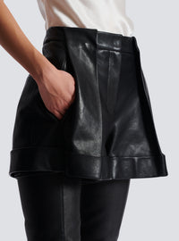 Short à plis en cuir d'agneau - Noir