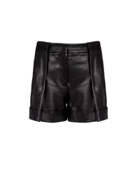 Short à plis en cuir d'agneau - Noir
