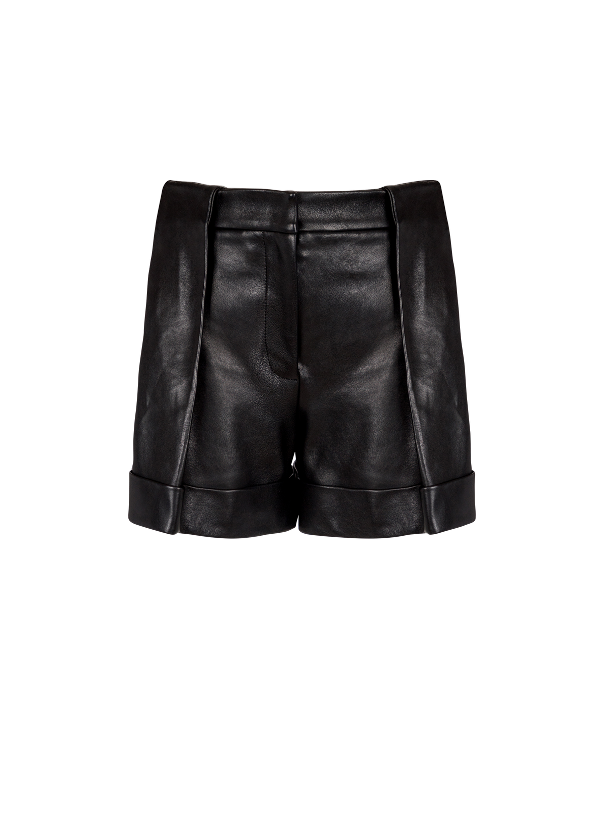 Short à plis en cuir d'agneau - Noir
