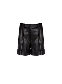 Pleated leather shorts - Black