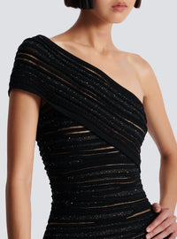 Robe courte asymétrique en maille - Noir & Argent