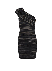 Robe courte asymétrique en maille - Noir & Argent