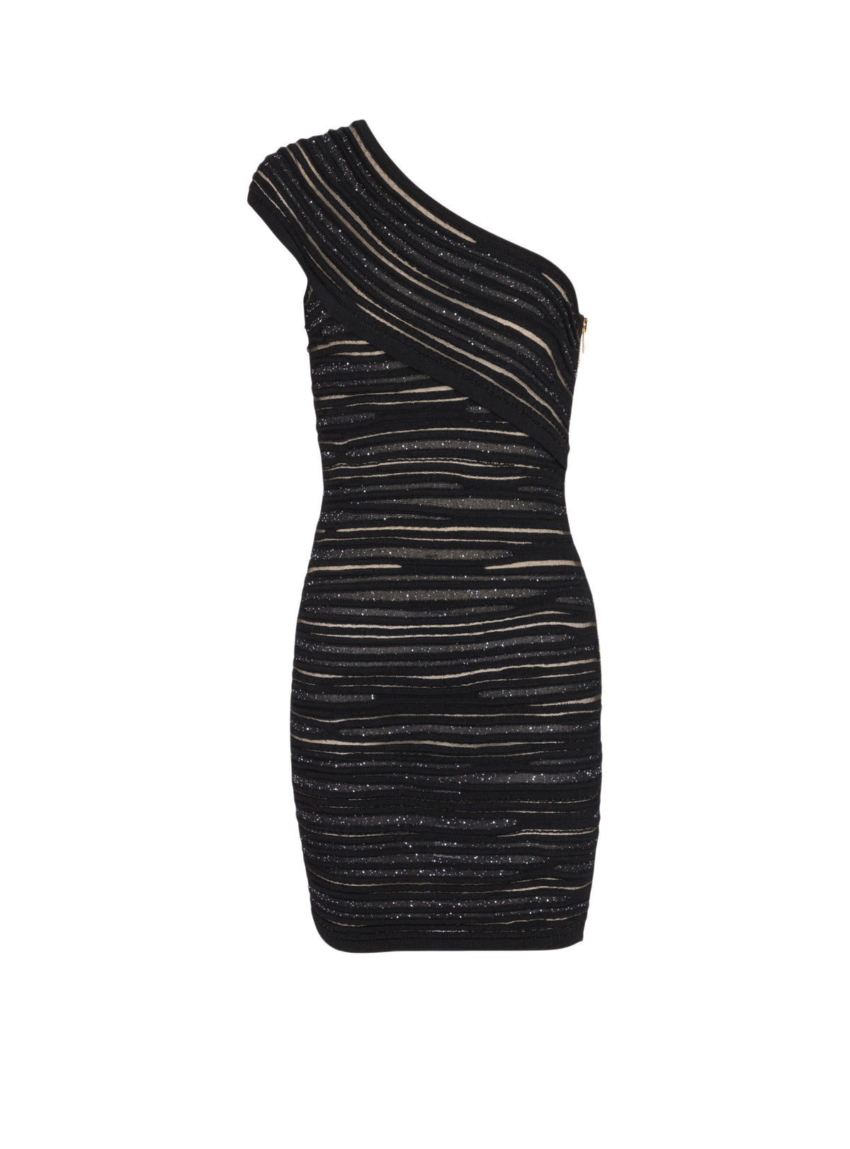 Robe courte asymétrique en maille - Noir & Argent