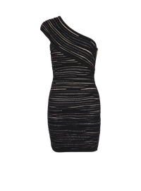 Robe asymétrique en maille roulottée brillante - Noir & Argent