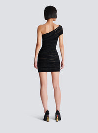 Robe asymétrique en maille roulottée brillante - Noir & Argent