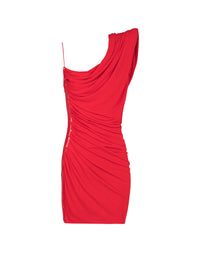 Short asymmetric draped rhinestone dress - Scarlet Red