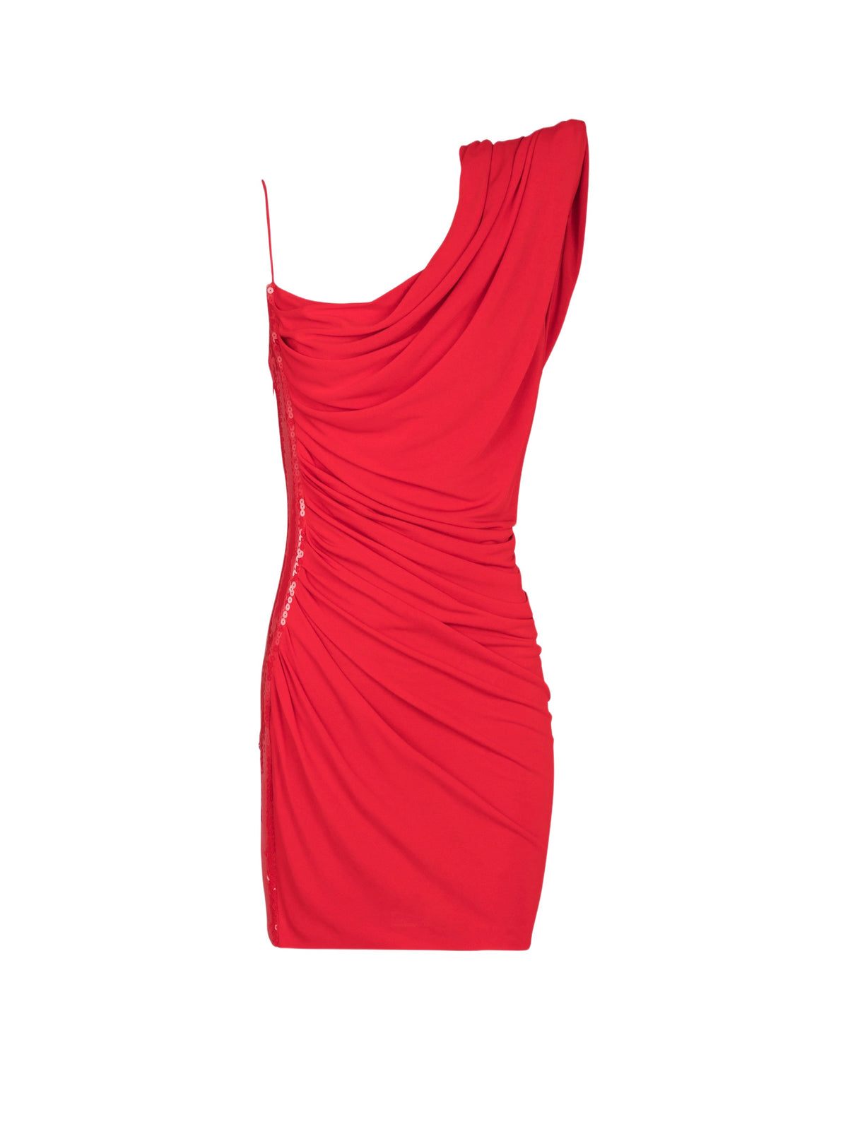 Short asymmetric draped rhinestone dress - Scarlet Red