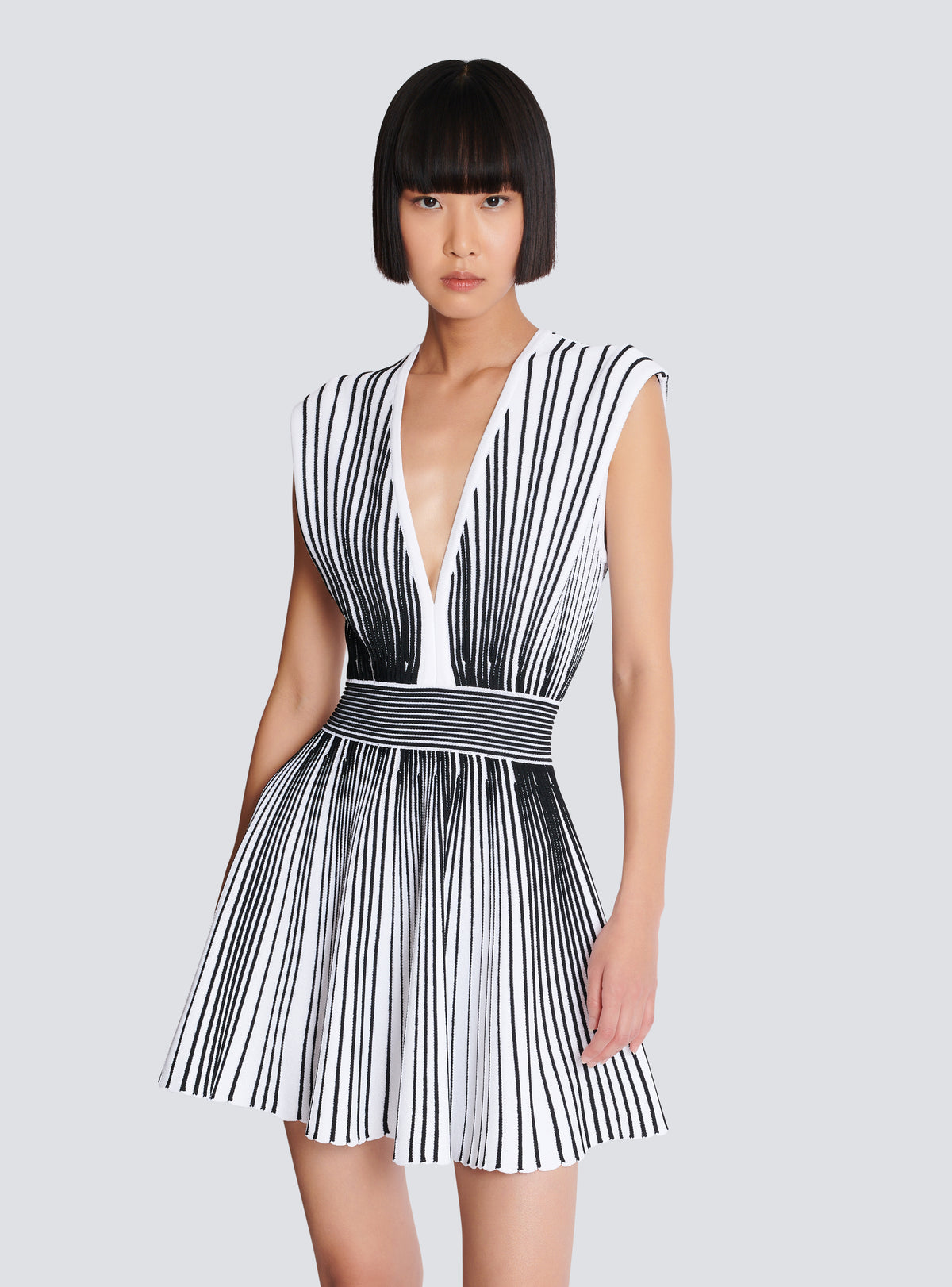 Robe patineuse en maille bicolore  - Blanc & Noir