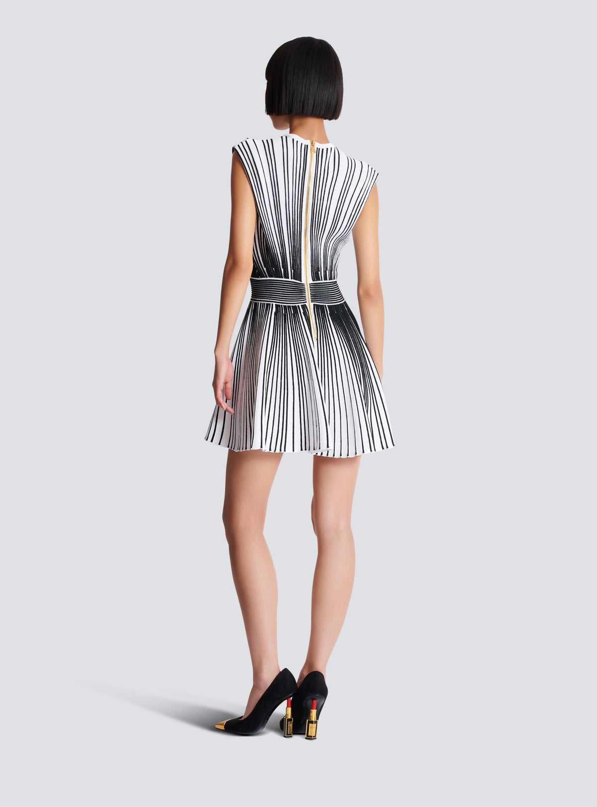 Robe patineuse en maille bicolore  - Blanc & Noir