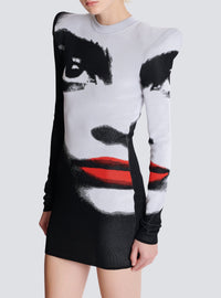 Short knit dress - Black & White & Vivid Red