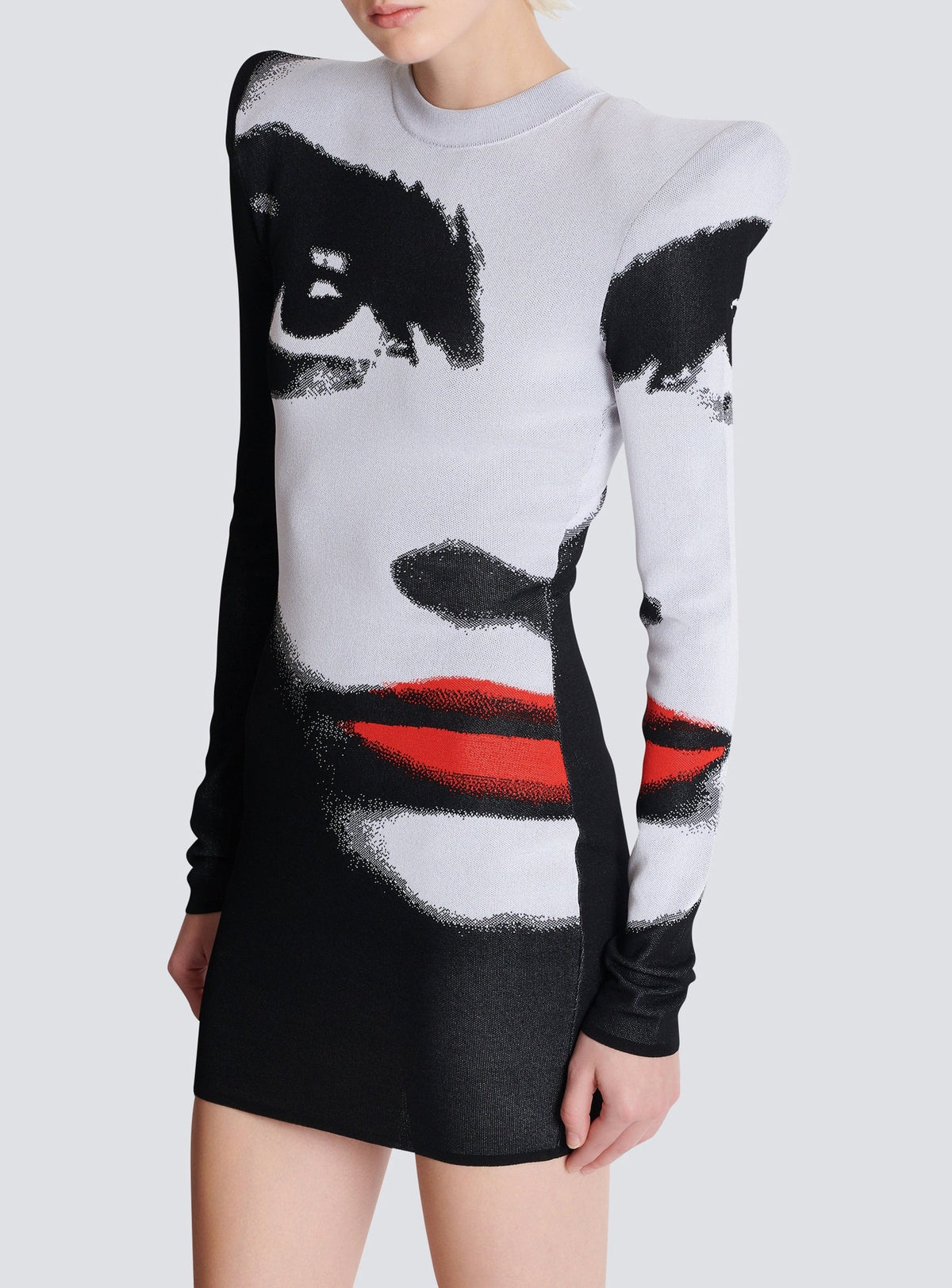 Short knit dress - Black & White & Vivid Red
