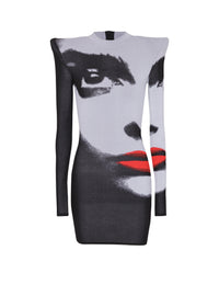 Short knit dress - Black & White & Vivid Red