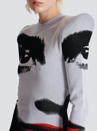 Short knit dress - Black & White & Vivid Red