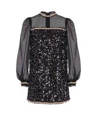 Robe en mousseline et sequins perlés  - Noir & Or & Blanc