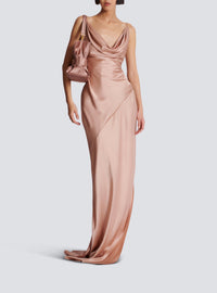 Silk long dress with slit - Powder Beige