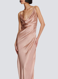 Silk long dress with slit - Powder Beige