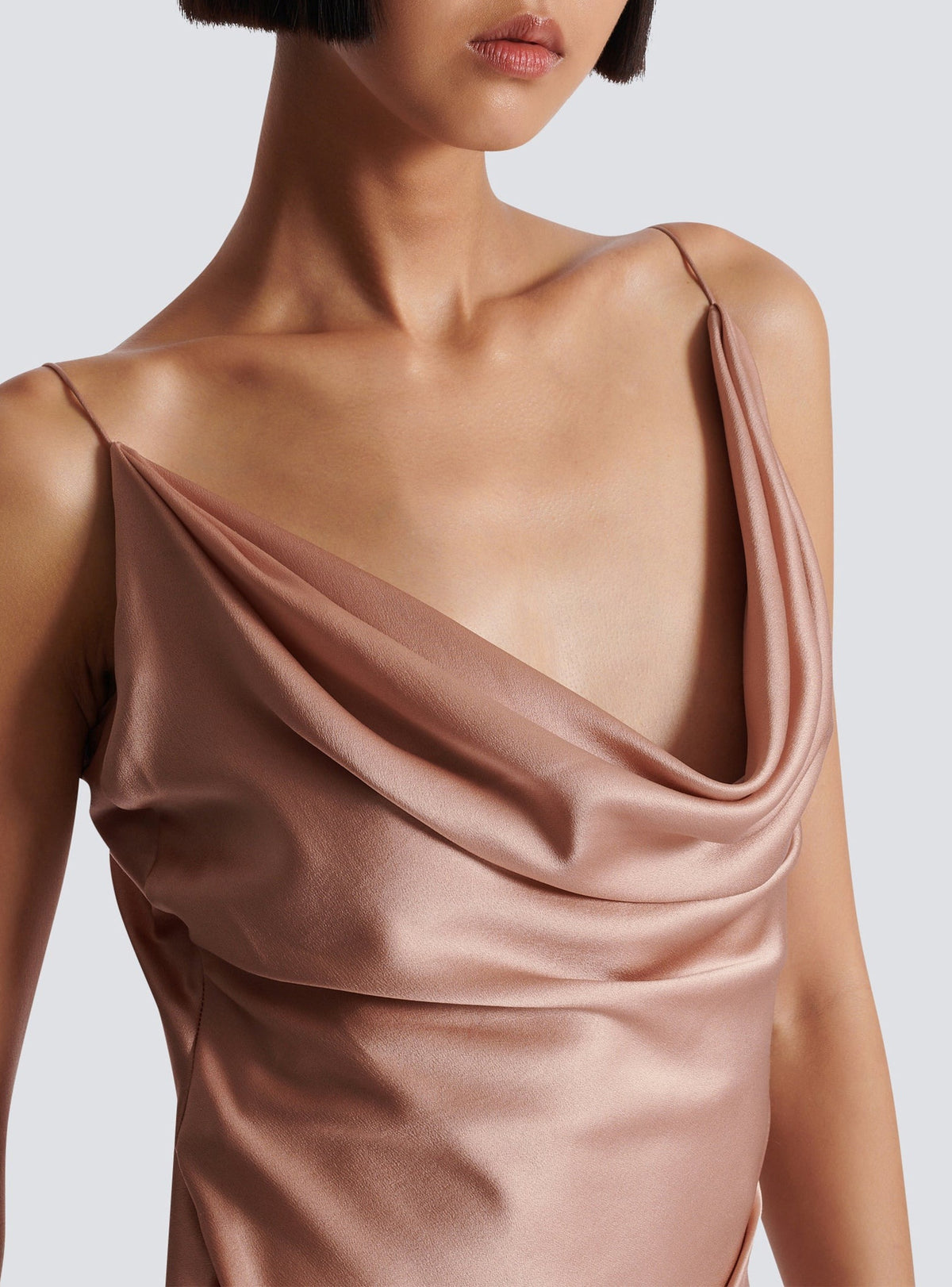 Silk long dress with slit - Powder Beige
