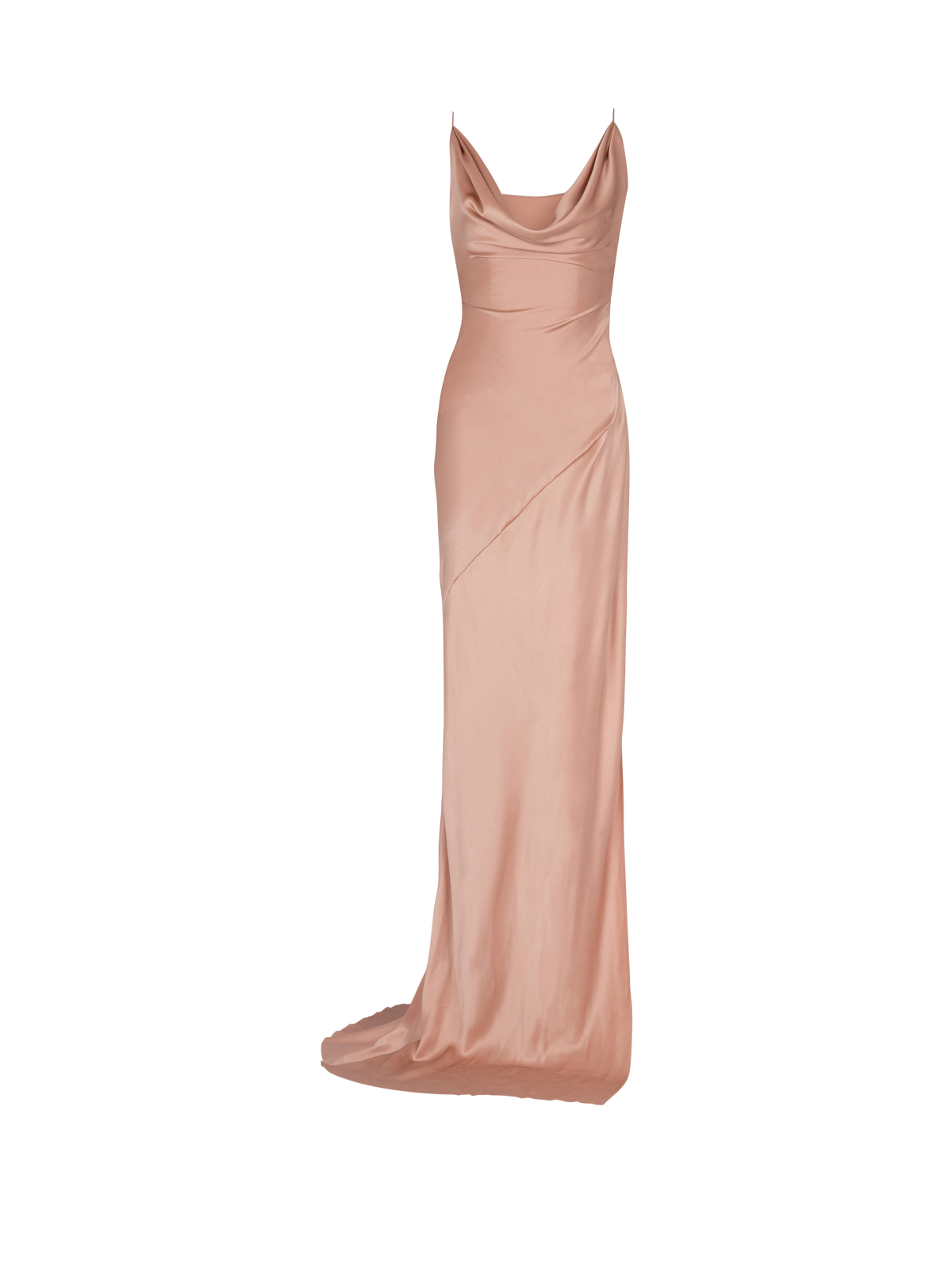Robe fendue en satin drapé  - Beige Poudre