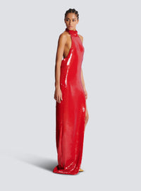 Robe longue dos-nu en sequins - Rouge Scarlet
