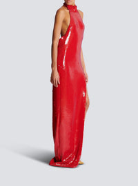 Sequined backless long dress - Scarlet Red